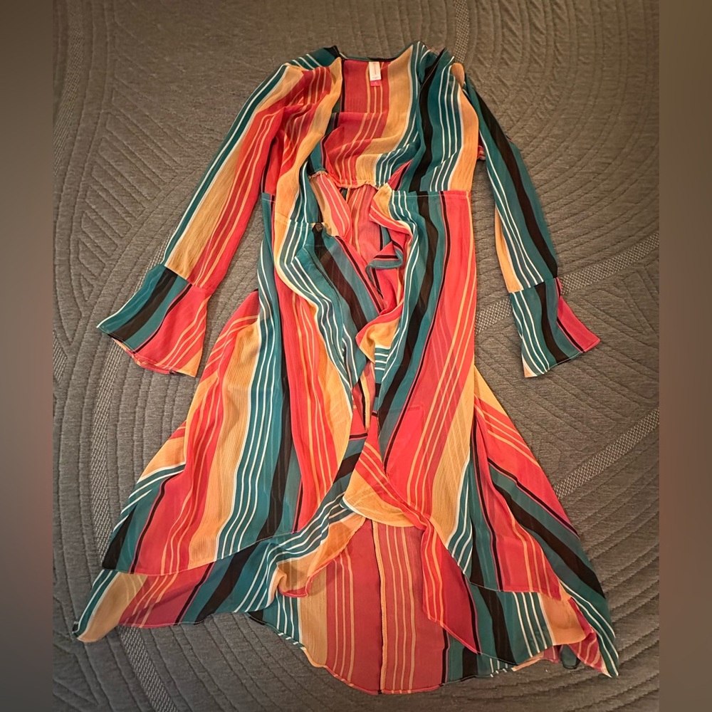 No Boundaries Multicolor Striped High-Low Kimono